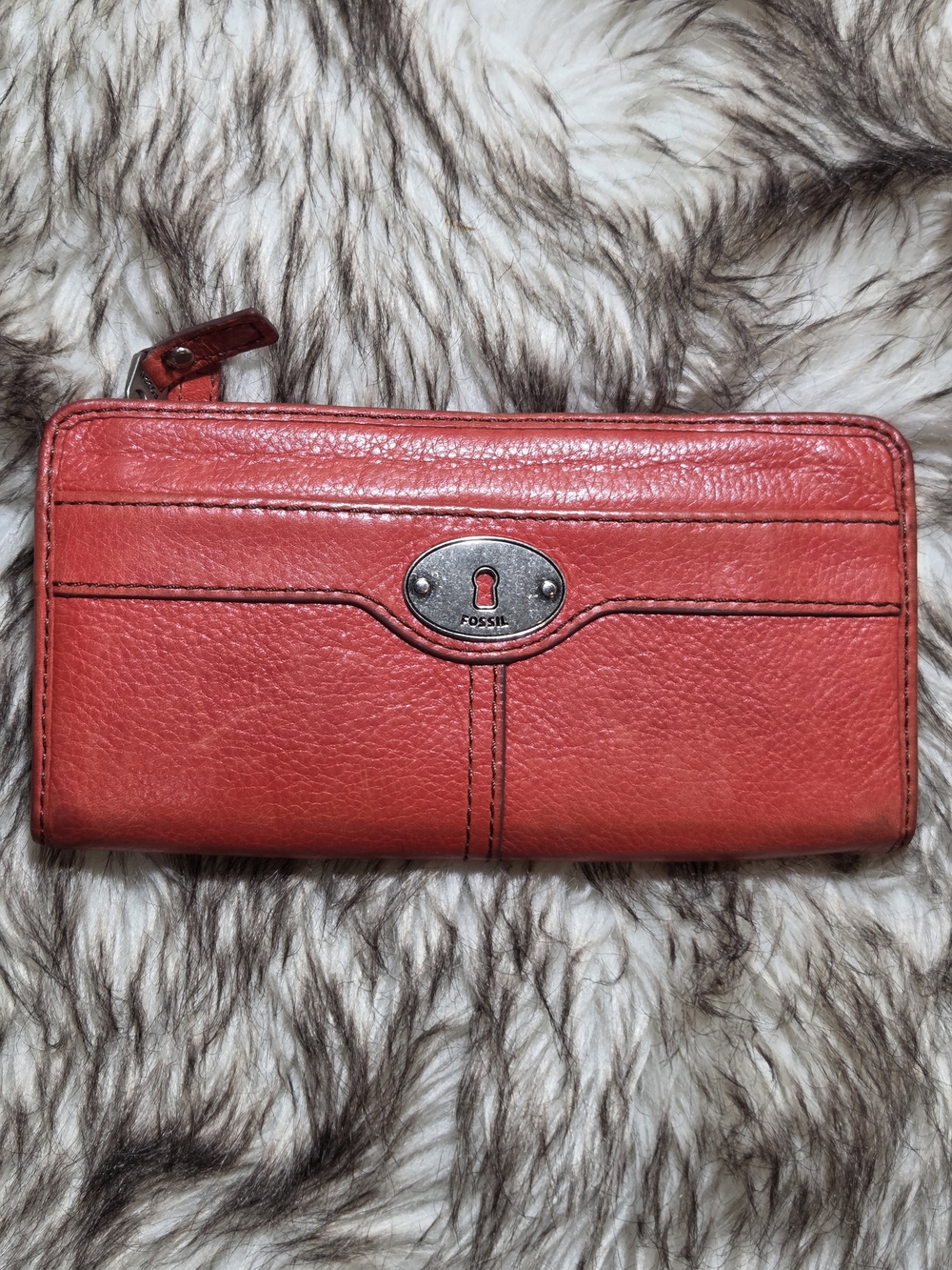 FOSSIL Maddox Oxblood Red Leather 3/4 Zip Around Wallet
